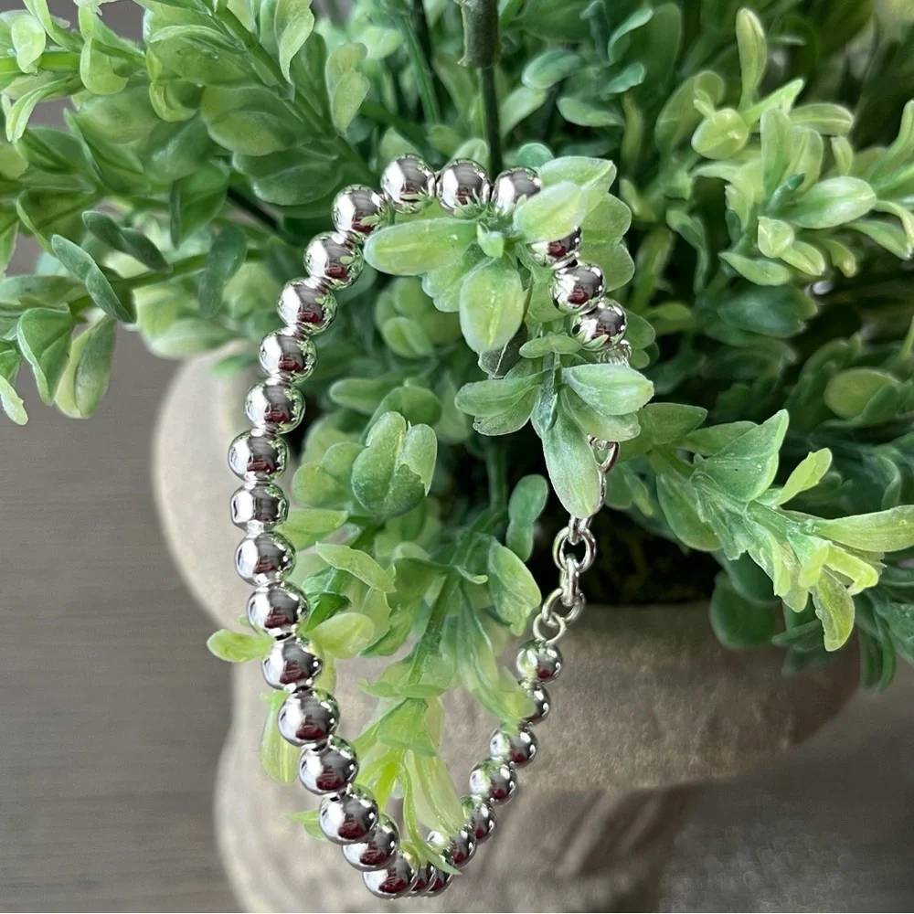 Sterling Silver 925~6MM Beaded Highly Polished~ 8inch Bracelet 🍃🆕🍃